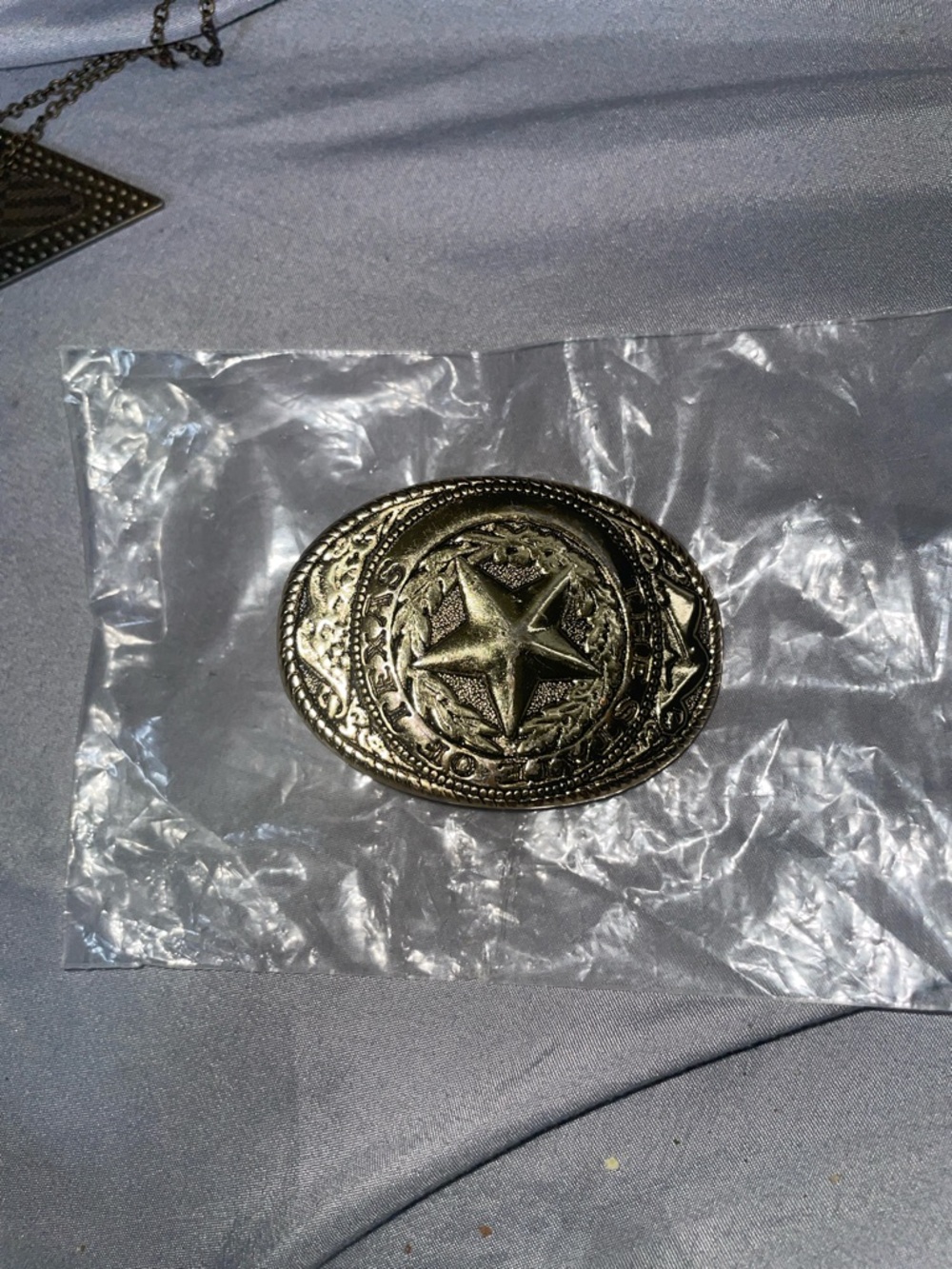 Western Star Embossed Oval Belt Buckle - Antique Silver Tone